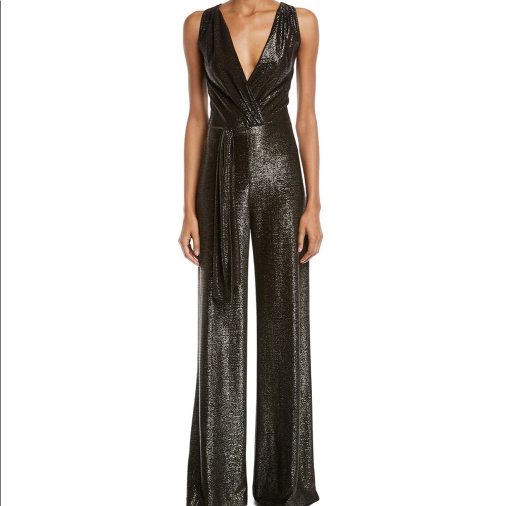 Ramy Brook Marybeth gold black metallic jumpsuit Small